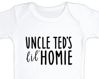 Uncle’s lil homie bodysuit, uncle T-shirt tee, gift, baby clothes, outfit, boy girl, baby shower, grandma grandpa, Eid, Indian, Desi, love