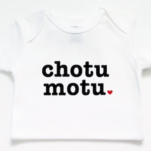 Chotu motu baby bodysuit, baby outfit, girl boy, cute clothes, funny, T-shirt, Muslim Islamic, gift, Desi, Hindi Urdu India Indian Pakistani image 1