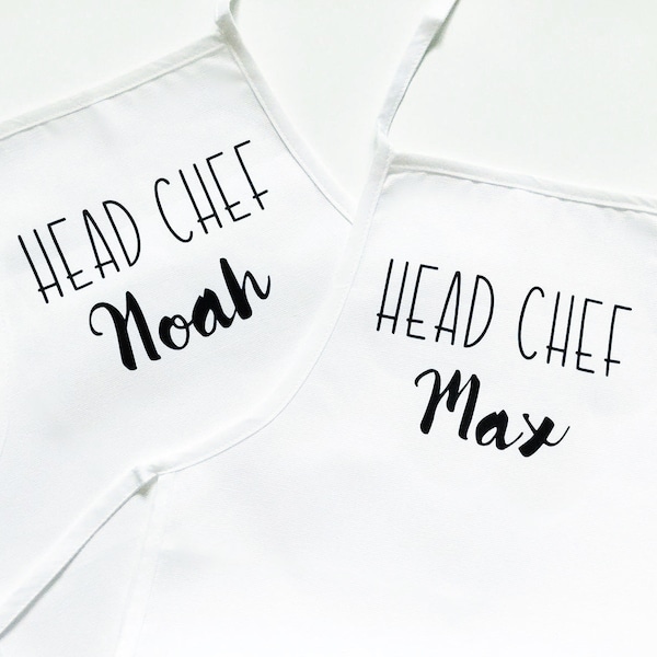 Personalized  custom his and hers adult child apron, head chef sous chef, cook, cooking, hosting, meal prep, kitchen decor, bbq dinner