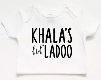 Khala’s lil ladoo bodysuit, T-shirt baby clothes outfit, new baby girl boy, baby gift gifts, tee, Islamic Muslim gift, cute funny onesie