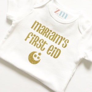 My first Eid bodysuit, Ramadan, Eid ul Fitr, Eid ul Adha, baby, gift, boy, girl, Islamic, Muslim, Eidi, moon, stars, glitter, shirt, clothes