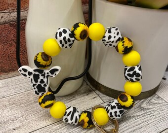 Western Cow wristlet bracelet keychains, Aztec keychain wristlets, gift