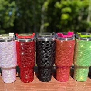 Glitter Rhinestone 40oz Insulated Tumbler with Handle Bling stainless steel.. RESTOCK on black, light pink, silver