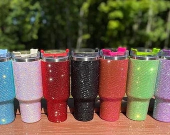 Glitter Rhinestone 40oz Insulated Tumbler with Handle Bling stainless steel.. RESTOCKED