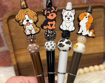 Dog Silicone Beaded Pen, Ballpoint ink pen, beadable pens, Dogs, Pitbull Yorkie Aussie Bulldog Maltese