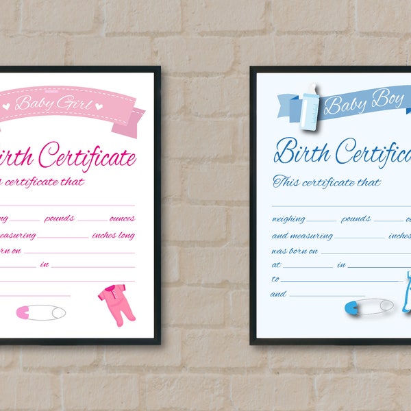 Pink and light blue Birth Certificate designed for the babies