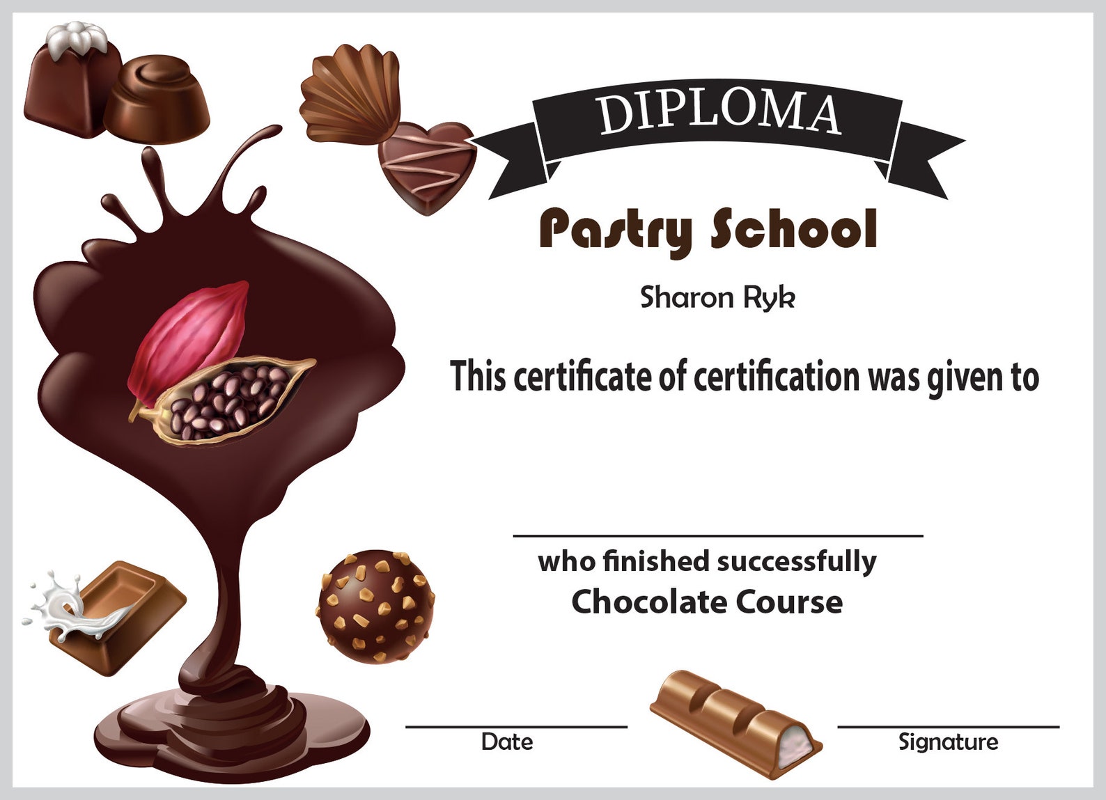 Diploma for Personalized Pastry Chef Courses Cakes Certificate Courses ...