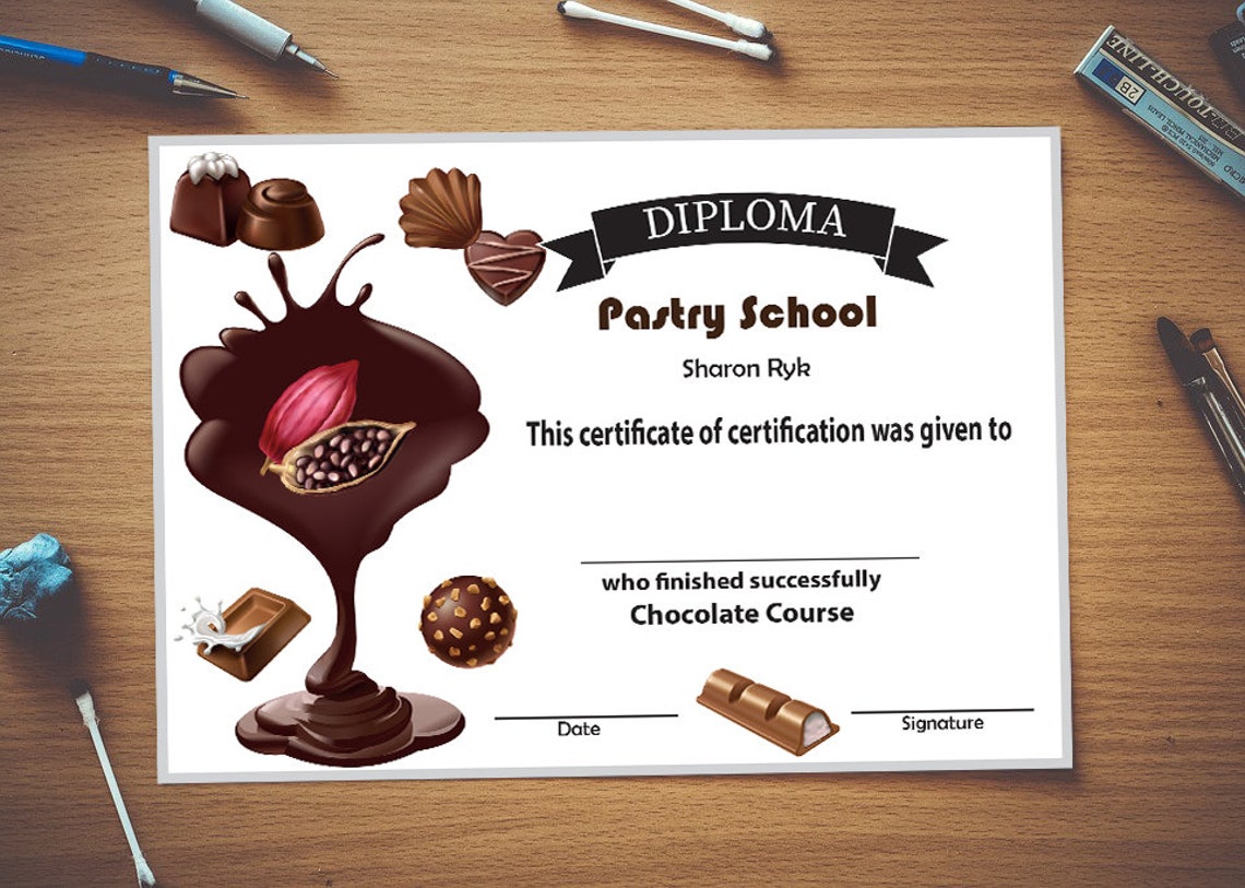Diploma for Personalized Pastry Chef Courses Cakes Etsy