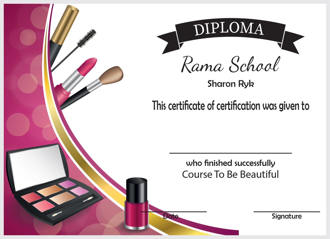 Diploma for Personalized Beauty Courses Certificate Courses Makeup Etsy