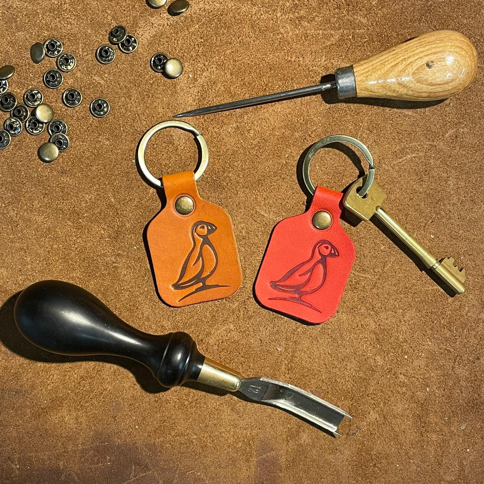 Handmade Leather Scottish Puffin Key Chain - Atlantic Puffins Key Fob - Present from Scotland - Gift for Christmas - Scottish Souvenir