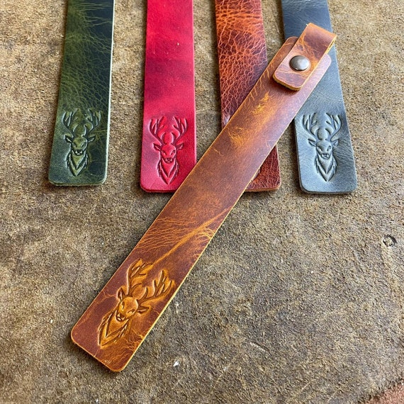 Handcrafted Leather Bookmark with Highland Stag - Handmade Personalised Bookmark - Gift for Bookworm - 3rd Wedding Anniversary Present
