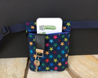 Children's hip bag, children's fanny pack, blue with colorful stars made of soft shell, lined