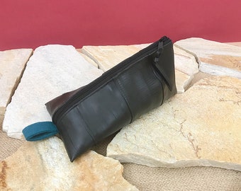 Upcycling pencil case made of bicycle tube with lining in black, pencil case