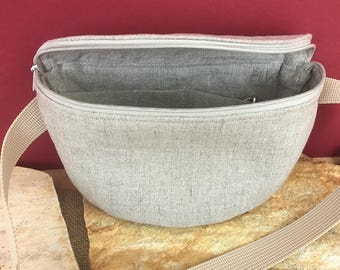 HipBag aus 100% Leinen in beige, Gürteltasche, Hüfttasche, Bauchtasche