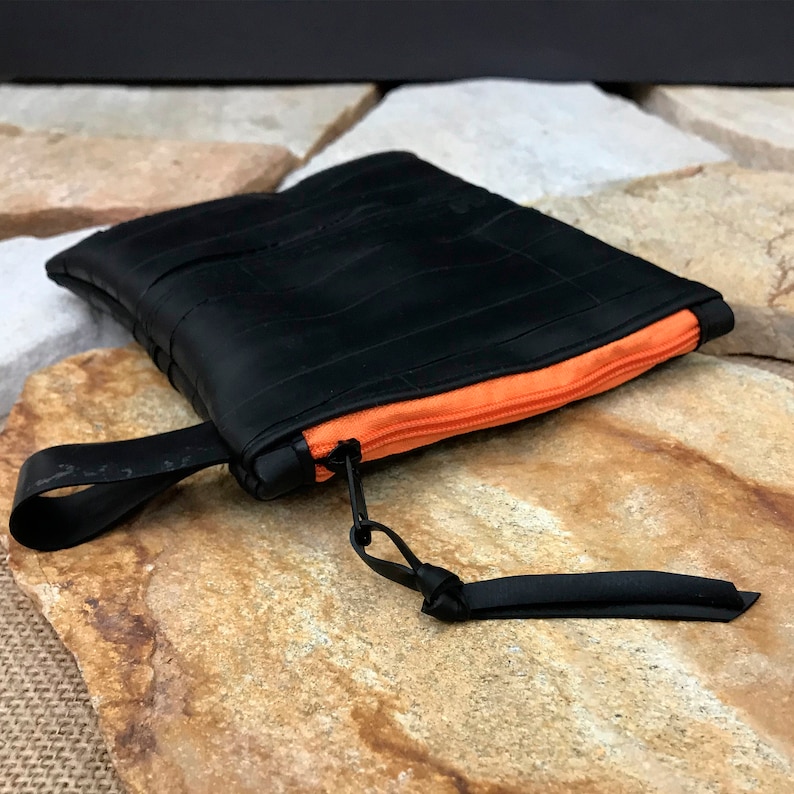 Purse made from upcycled bicycle tube, vegan, small bag, coin purse, cable bag, organizer RV orange