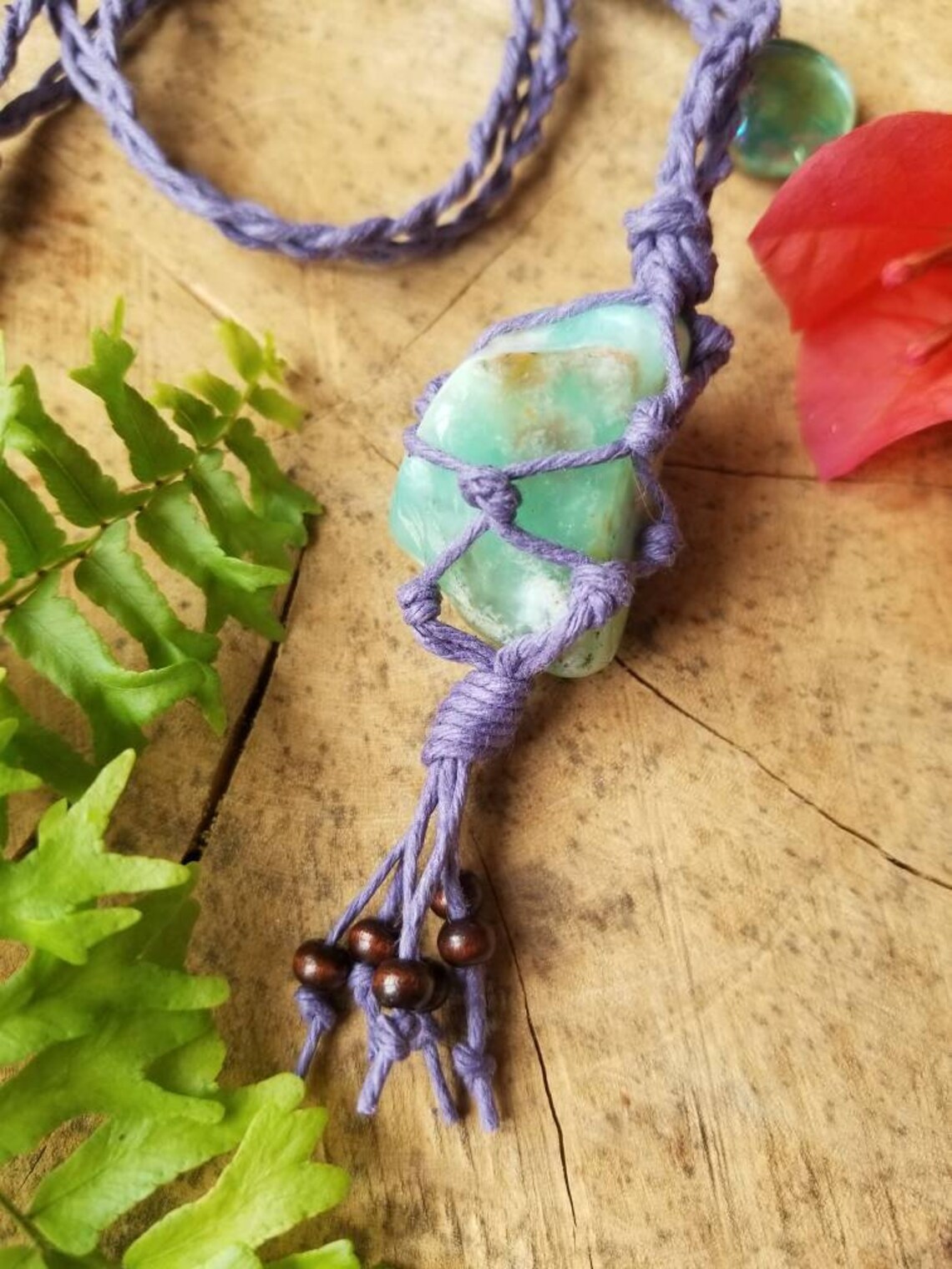Chrysoprase hemp necklace/ Hemp wrapped Crystal necklace/ Hamp Etsy