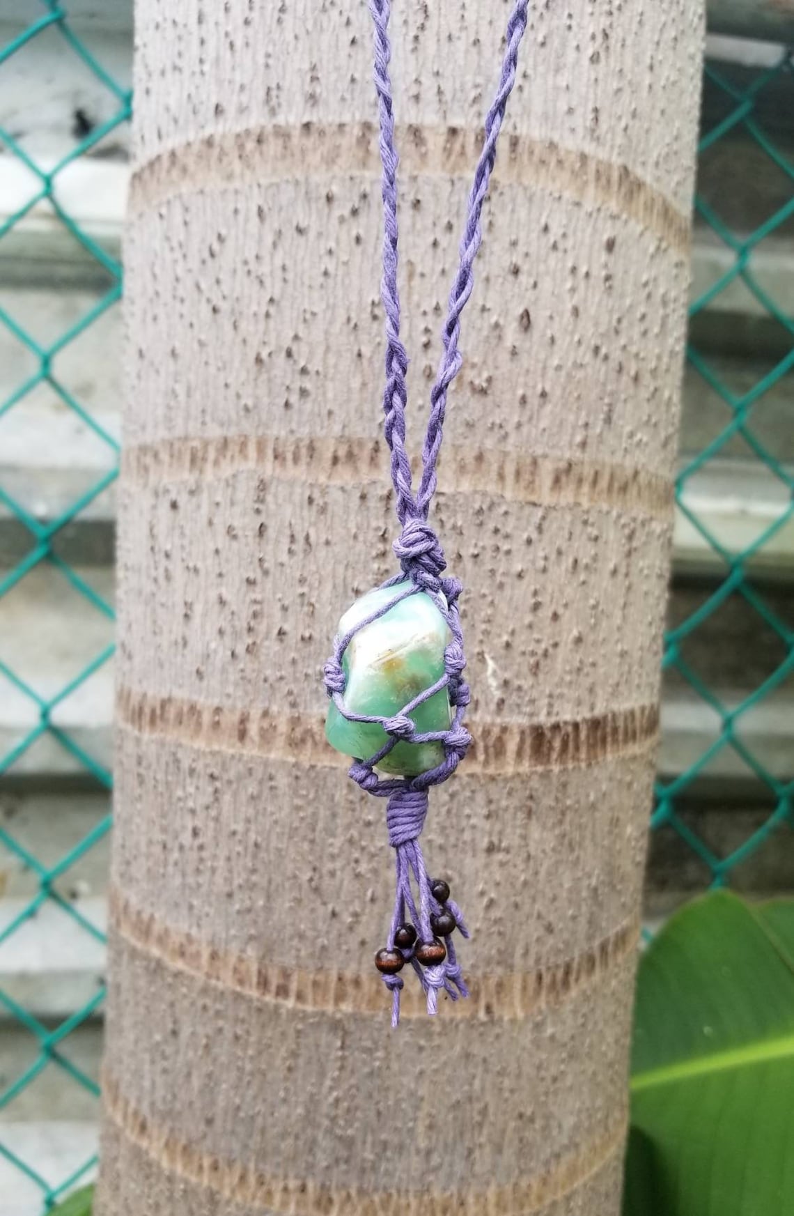 Chrysoprase hemp necklace/ Hemp wrapped Crystal necklace/ Hamp Etsy