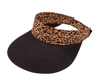Black Leopard straw visor