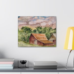 Rustic Barn Canvas Art Print, Vintage Farmhouse Decor, Country Style Wall Art, Nature Landscape Painting, Unique Gift Idea