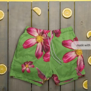 Zwembroek, Cosmos Wildflower Floral-strandshort voor heren voor hem, tropische Hawaiiaanse vakantieboardshort, zwembroek met bloemenpatroon,