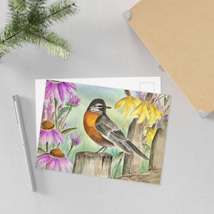Cartes postales d'art oiseaux fantaisistes, cadeau pour amoureux de la nature, voeux de style vintage, art mural floral, décoration observation des oiseaux, papeterie faite main