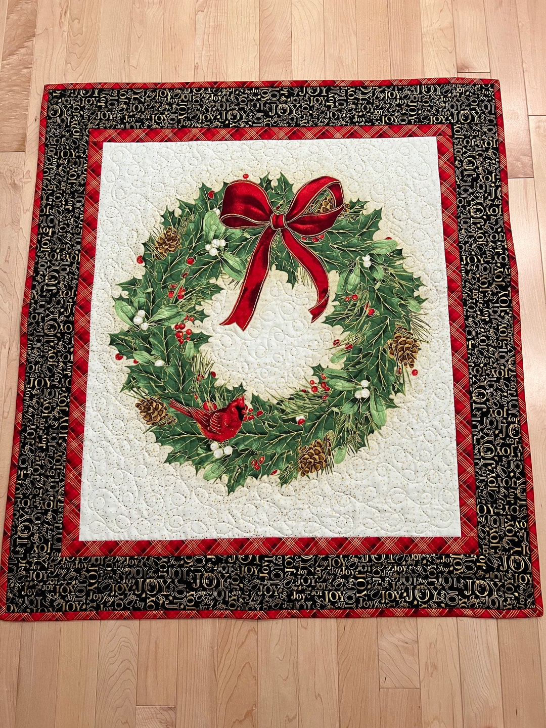 Quilted Christmas Wreath Wall Hanging or Table Topper Etsy