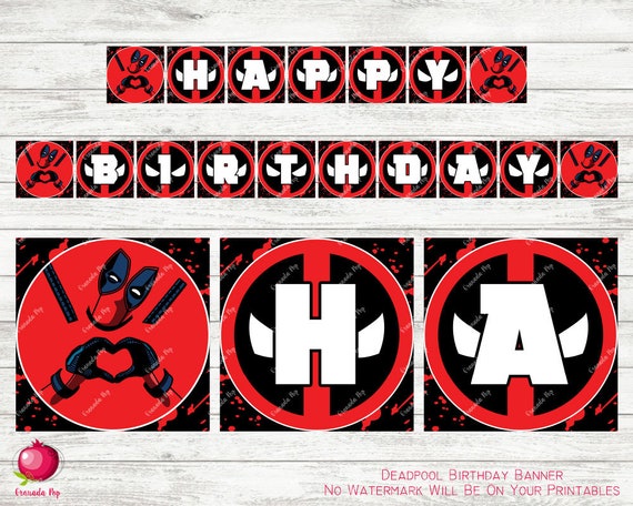 Deadpool Birthday Banner Deadpool Party Supplies Digital Etsy
