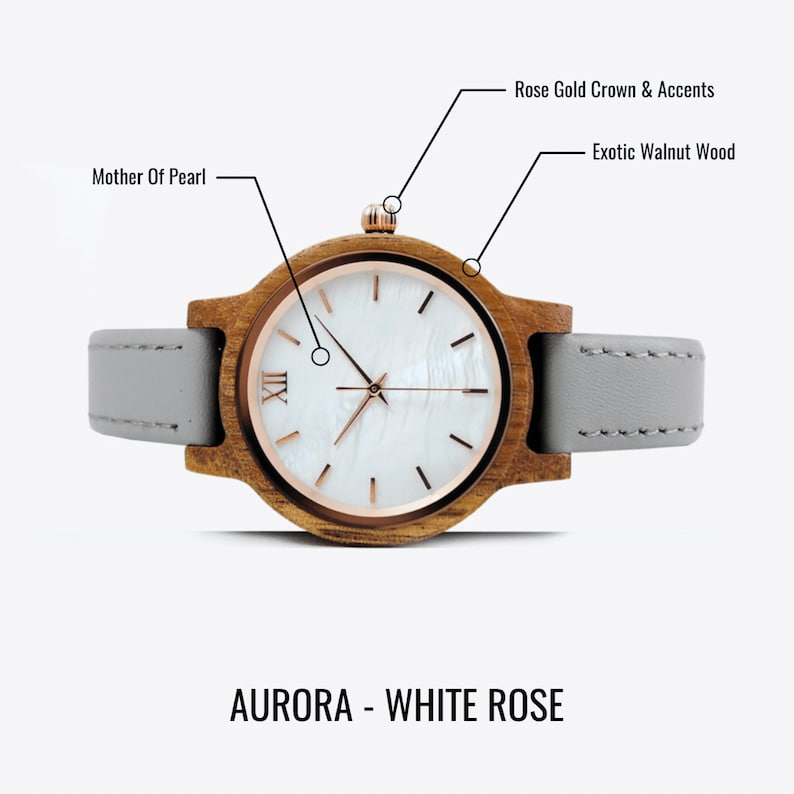 Aurora Rosa blanca / Reloj de mujer personalizado / Reloj de madera para mujer / Regalo de novia / Reloj de madera para niña / Reloj de mujer elegante imagen 3