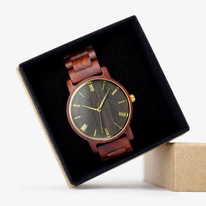Red Sandal Wood Watch | Wooden Watch | Men&#39;s Wood Watch | Personalized Gift for Him | Groomsmen Gift Watch Set | Fiancé Gift | Wooden Watch