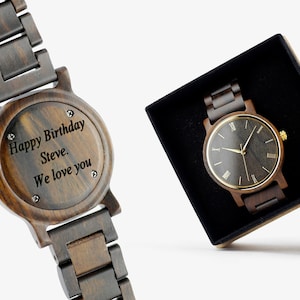 Personalisierte Geburtstagsgeschenk | Verlobten Geschenk | Minimalistische Holzuhr | Gravierte Holzuhren | Herren Holzuhr | Schwarze Sandelholz Gold Uhr