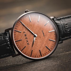 Wood Watches for Men Mens Watch Vintage Mens Watch Husband Gift Leather Watch Band Mens Watch Engraved Wooden Watch Wood Watch image 1