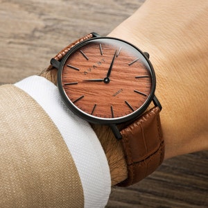 Wood Watches for Men Mens Watch Vintage Mens Watch Husband Gift Leather Watch Band Mens Watch Engraved Wooden Watch Wood Watch image 5