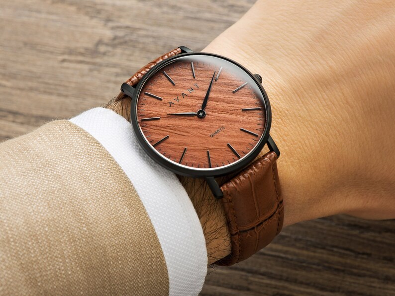 Wood Watches for Men Mens Watch Vintage Mens Watch Husband Gift Leather Watch Band Mens Watch Engraved Wooden Watch Wood Watch image 5