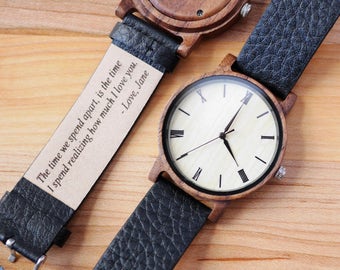 Regalo de hombre personalizado / Reloj de madera / Reloj de madera grabado personalizado / Caja de reloj grabada / Regalo de padrinos de boda / Reloj grabado Uni - Sex