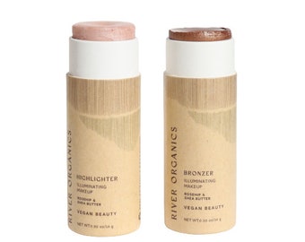 Highlighter & Bronzer Makeup Sticks Set. Plastic Free and Cruelty Free made with Organic Shea Butter