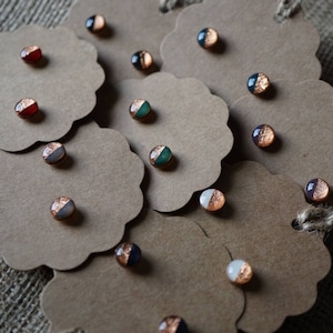 1x pair of hypoallergenic wooden earrings - 6 mm, 8 mm and 10 mm half copper (without metals or with stainless steel plug, hand painted) - resin/synthetic resin