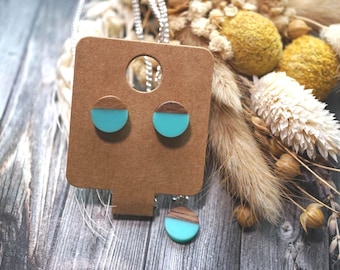 handmade jewelry set - pendant, necklace and earrings made of wood, stainless steel and synthetic resin, resin art, diy, handmade