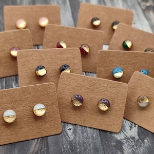 1x pair of hypoallergenic wooden earrings in 6 mm, 8 mm or 10 mm half gold (with stainless steel or plastic plug, hand-painted) - synthetic resin