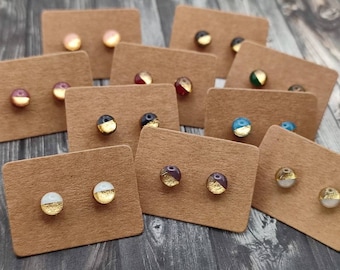 hypoallergenic wooden ear studs in 6 mm, 8 mm or 10 mm half gold (without metals, hand-painted) - synthetic resin, with stainless steel studs on request