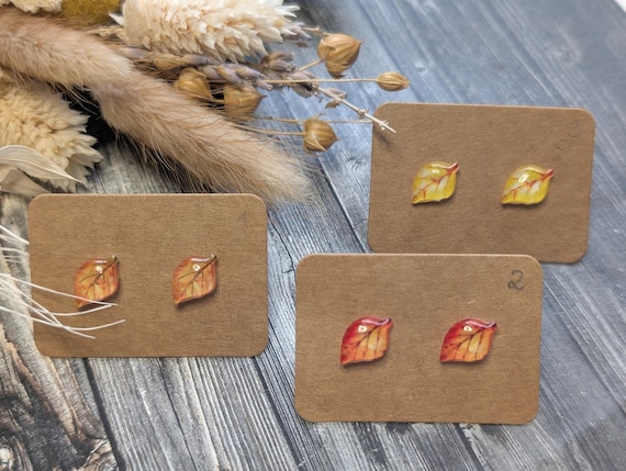1x Paar Ohrstecker "Herbstblatt" - hypoallergen ohne Metalle gefertigt , diy - Resinart