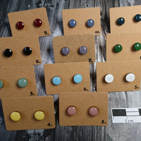 hypoallergenic wooden stud earrings in 6 mm, 8 mm or 10 mm (without metals, hand-painted) - wooden stud earrings - resin/artificial resin