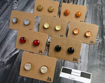 1x pair of hypoallergenic wooden earrings in 6 mm, 8 mm or 10 mm (without metals or with a stainless steel plug, hand-painted) - resin