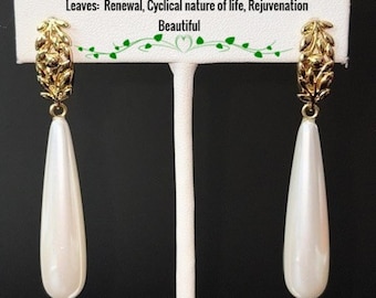 White Pearl Teardrop Earrings, 18kt Gold Plate Latch Back Closure