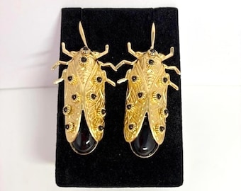 Cicada Earrings - 18Kt Gold Plated, Black, Handmade Original-Unique