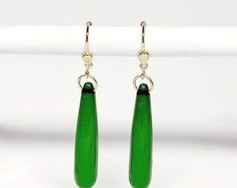 Green Teardrop Earrings,  French back.