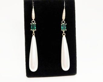 Emerald Green Teardrop Earrings, with 18kt. Bling