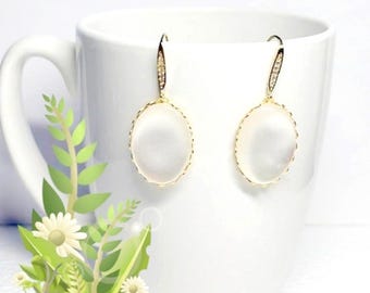 Mother of Pearl Earrings, 18kt Gold Plate Ear wires with Sparkle