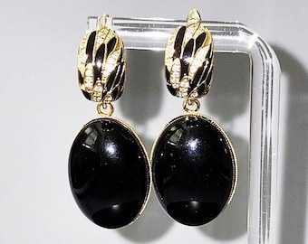 Onyx Black Earrings, 18kt Gold Plate Ear Wires with Sparkle