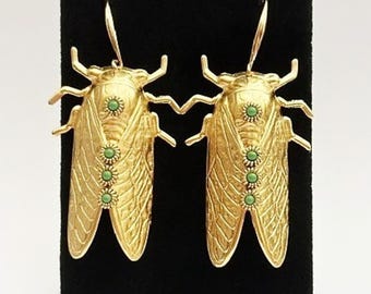 Cicada Earrings Spring Green, 18kt Gold Plated