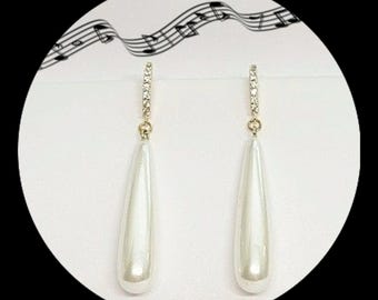 Pearl Teardrop Earrings with CZ's, Ear wire  18kt Gold Plate. Handmade, Original